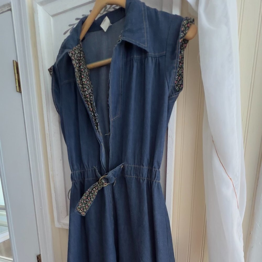 Vintage 70s Denim Midi Dress Union Label vintage size 13 - Picture 3 of 9